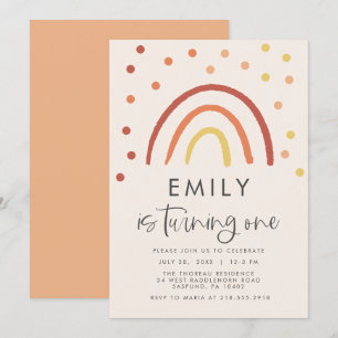 Blush Pink Pastel Terracotta Rainbow 1st Birthday Invitation