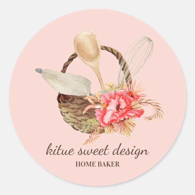 Blush Pink Pastry Chef Bakery Classic Round Sticker (Front)
