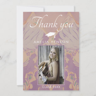 Blush Pink Pattern Graduation Photo Graduation  Thank You Card