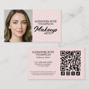 Blush Pink Pattern Makeup Artist Qr Social Icon Business Card