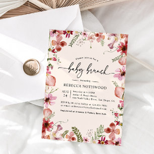 Blush Pink Peach Boho Floral Baby Brunch Shower Invitation
