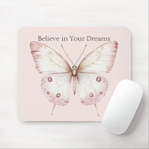 Blush Pink Peach Butterfly Believe in Dreams Mouse Pad