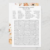 Blush Pink Peach Floral Bridal Shower Word Search