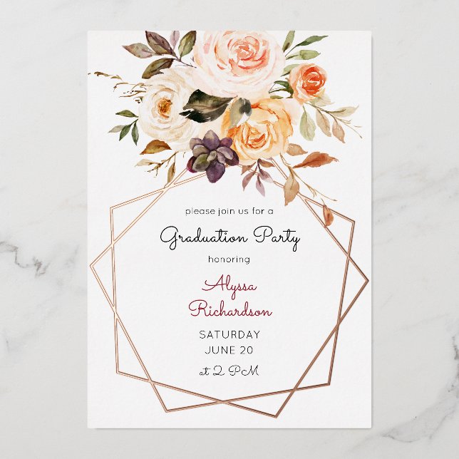 Blush Pink & Peach Floral & Frame Graduation Party (Front)
