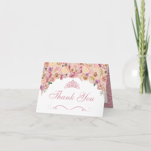 Blush Pink Peach Floral Quinceanera Thank You Card (Front)