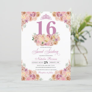 Blush Pink Peach Floral Sweet Sixteen Birthday Inv Invitation