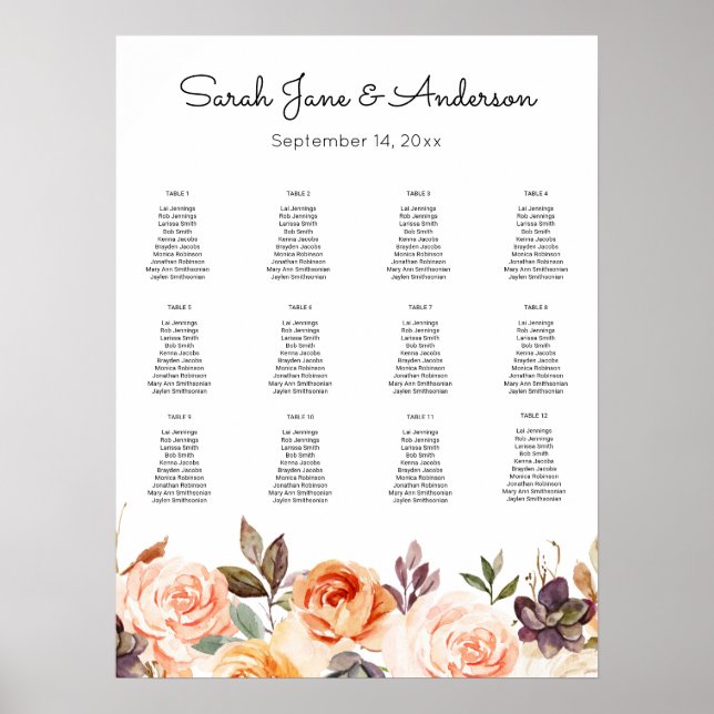 Blush Pink & Peach Floral Wedding Seating Chart (Front)