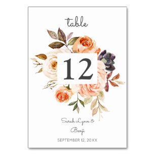 Blush Pink & Peach Floral Wedding Table Number