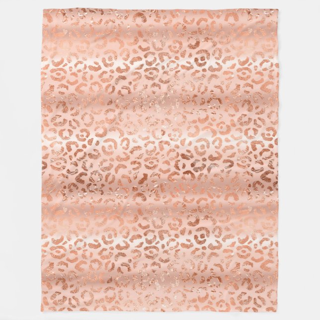 Blush Pink Peach Leopard Print Sparkle Fleece Blanket (Front)