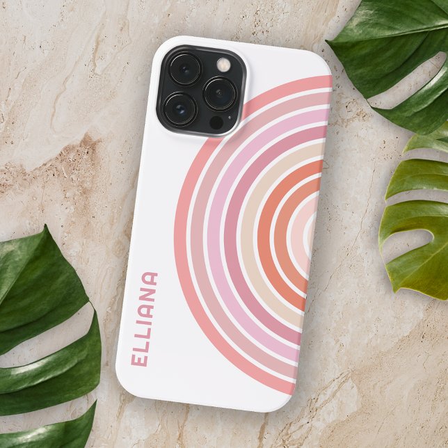 Blush Pink Peach Orange Red Midcentury Stripes iPhone Case (Creator Uploaded)