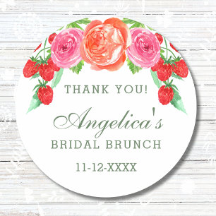 Blush Pink Peach Peony Bridal Brunch Thank You Classic Round Sticker