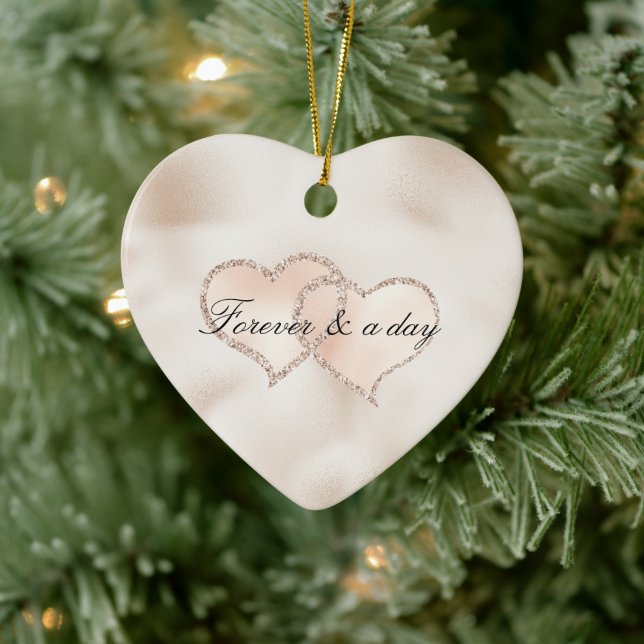 Blush Pink Peach Rose Glitz Hearts       Ceramic Ornament (Tree)