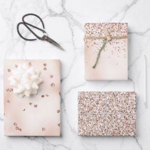 Blush Pink Peach Rose Gold Glitter Dots     Wrapping Paper Sheet