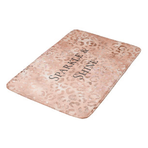 Blush Pink Peach Rose Gold Leopard Bath Mat