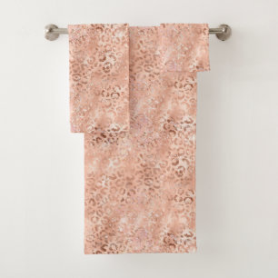Blush Pink Peach Rose Gold Leopard  Bath Towel Set