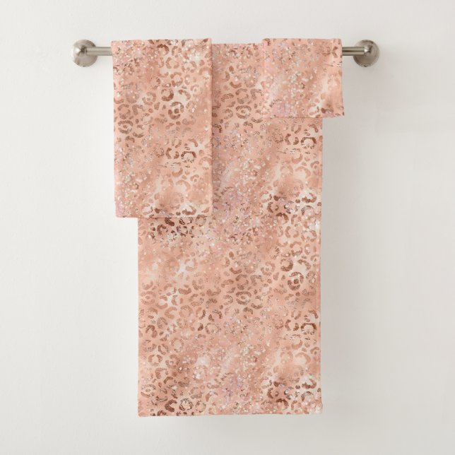 Blush Pink Peach Rose Gold Leopard  Bath Towel Set (Insitu)