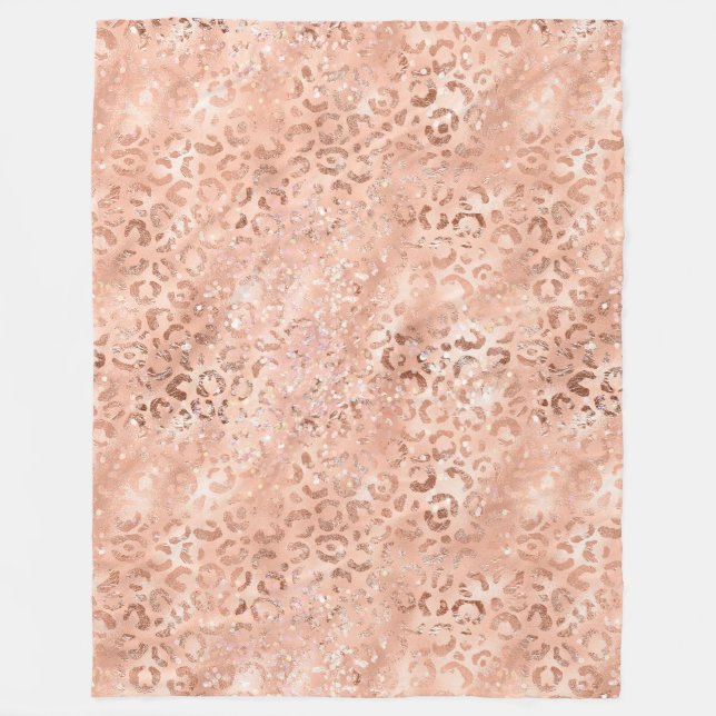 Blush Pink Peach Rose Gold Leopard  Fleece Blanket (Front)
