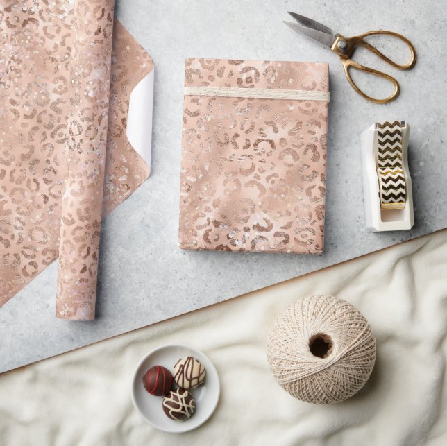 Blush Pink Peach Rose Gold Leopard  Wrapping Paper (Crafts)