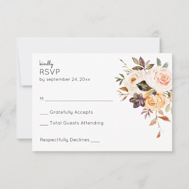 Blush Pink & Peach Rustic Floral no Meal Wedding RSVP Card (Front)