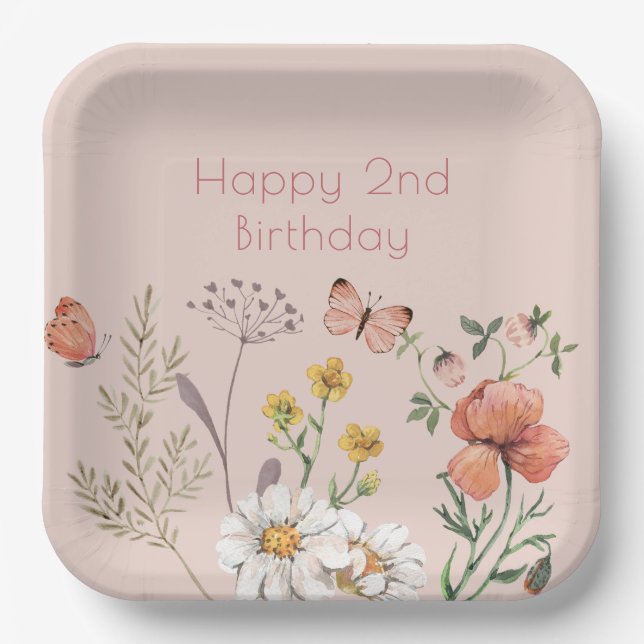 Blush Pink Peach Wildflower  Paper Plate (Front)