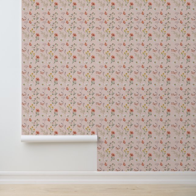 Blush Pink Peach Wildflower Wallpaper (Application)