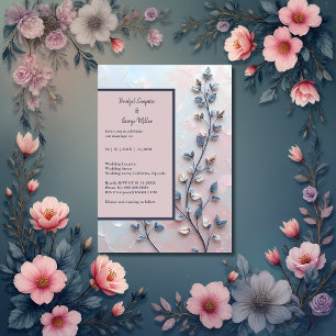 blush pink & pearl tone botanical Branch wedding Invitation