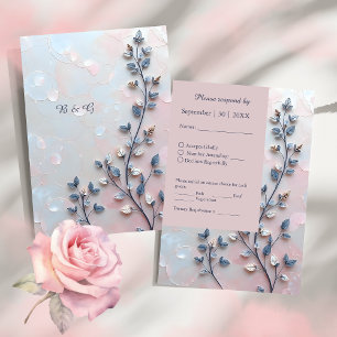 blush pink & pearl tone botanical Branch wedding RSVP Card