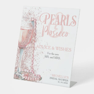 Blush Pink Pearls and Prosecco Advice Wishes Pedestal Sign