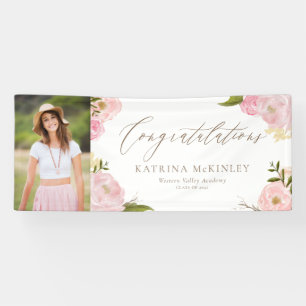 Blush Pink Peonies and Roses Photo Graduation Banner