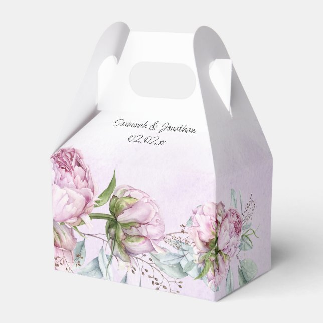Blush Pink Peonies and Sage Greenery Wedding Favou Favour Box (Front Side)
