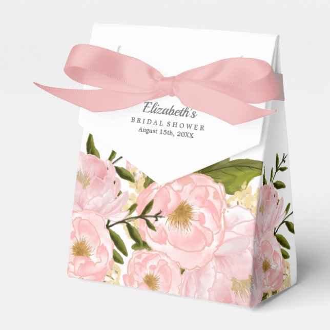 Blush Pink Peonies Bridal Shower Favour Boxes (Front Side)