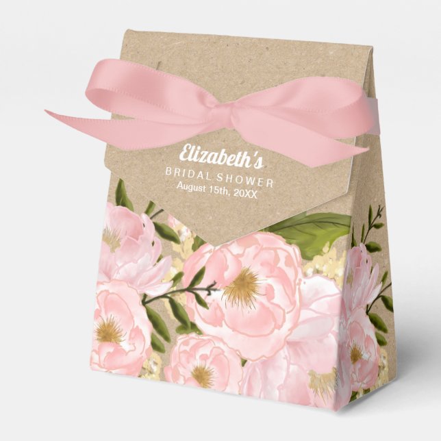 Blush Pink Peonies Bridal Shower Favour Boxes (Front Side)