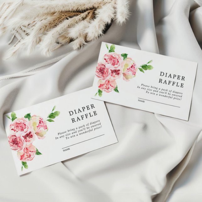 Blush Pink Peonies Diaper Raffle Enclosure Card (Creator Uploaded)