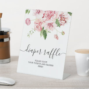 Blush Pink Peonies Diaper Raffle Sign