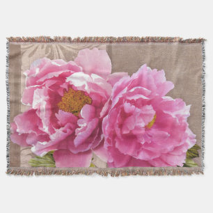 Blush ~ pink peonies floral blanket throw