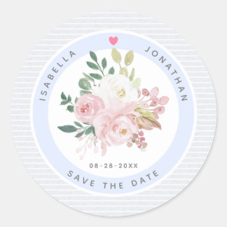 Blush Pink Peonies Floral Wedding Save The Date Classic Round Sticker