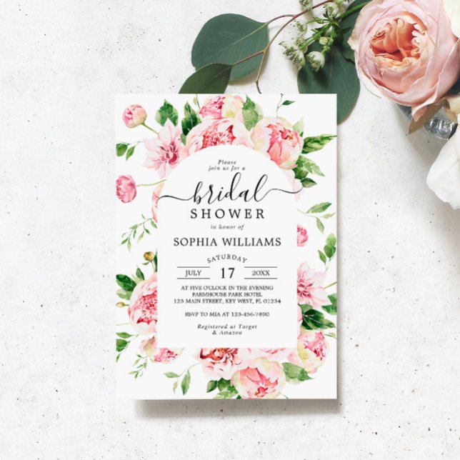 Blush Pink Peonies Flowers Bridal Shower Invitation (Creator Uploaded)