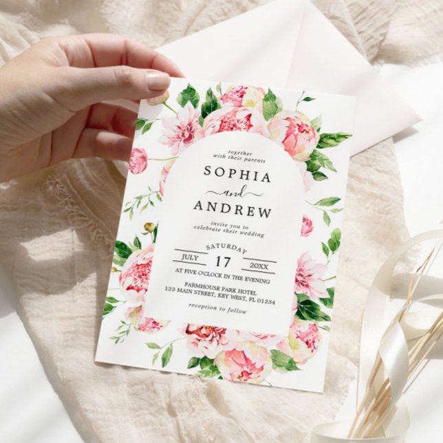 Blush Pink Peonies Flowers Wedding Invitation (Creator Uploaded)