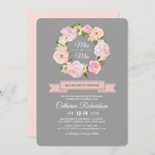 Blush Pink Peonies Grey Bachelorette Weekend Invitation