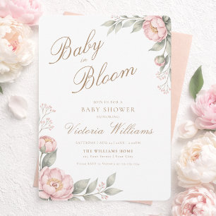 Blush Pink Peonies in Bloom Baby Shower Rounded Invitation