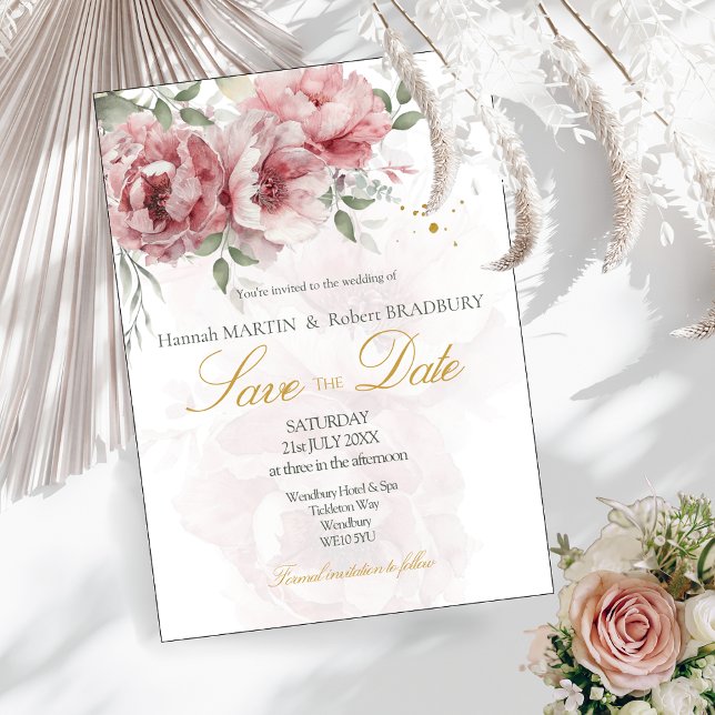 Blush Pink Peonies Save the Date Wedding  Invitation (Creator Uploaded)