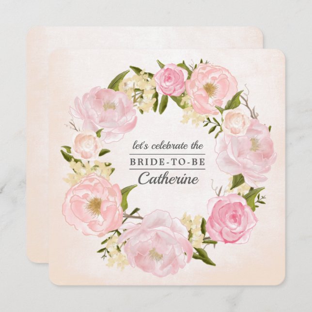 Blush Pink Peonies Watercolor Bridal Shower  Invitation (Front/Back)