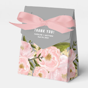 Blush Pink Peonies Watercolor Gray Wedding Favour Box