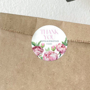Blush Pink Peonies Watercolor Thank you Classic Round Sticker