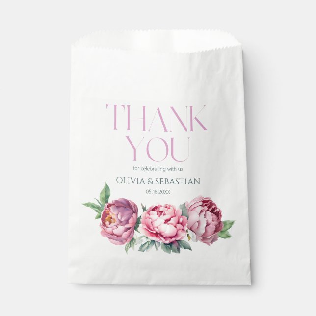 Blush Pink Peonies Watercolor Wedding  Favour Bag (Front)