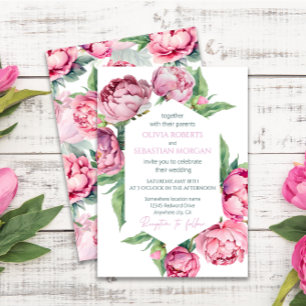 Blush Pink Peonies Watercolor Wedding Invitation