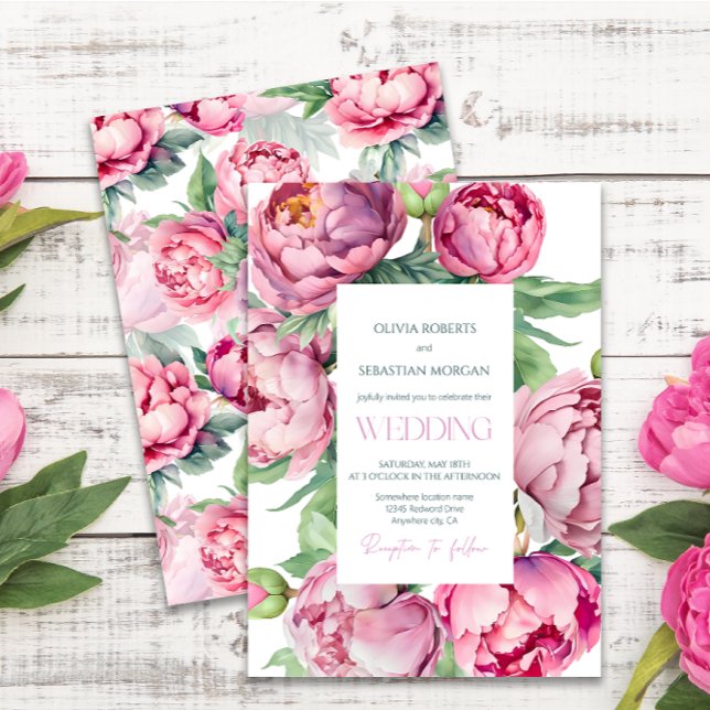 Blush Pink Peonies Watercolor Wedding Invitation (Creator Uploaded)