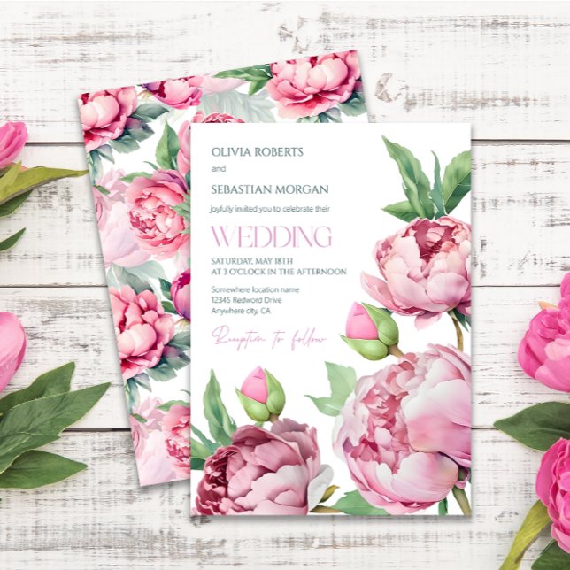 Blush Pink Peonies Watercolor Wedding Invitation (Creator Uploaded)