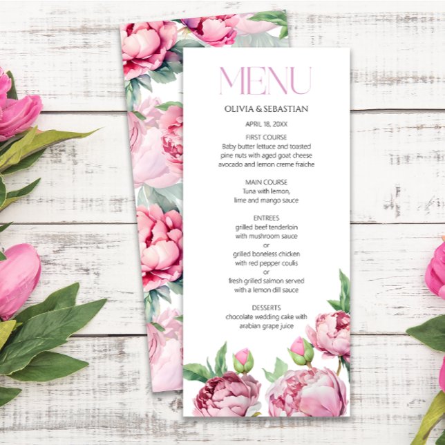 Blush Pink Peonies Watercolor Wedding Menu (Creator Uploaded)