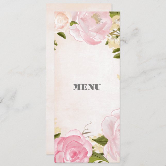 Blush Pink Peonies Watercolor Wedding Menu Card (Front/Back)